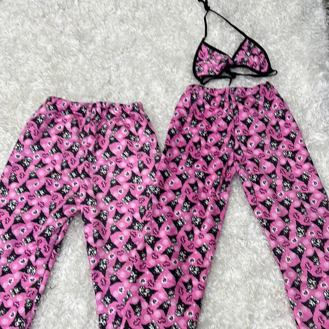 Kuromi Pijama Rosa Rosa Duo De Pijama Afelpada