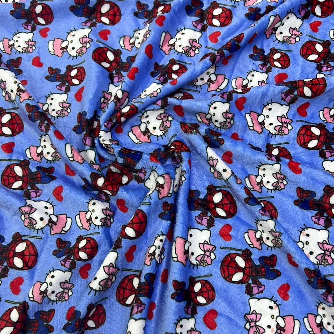 Plush Spider-Man with hello kitty blue throw