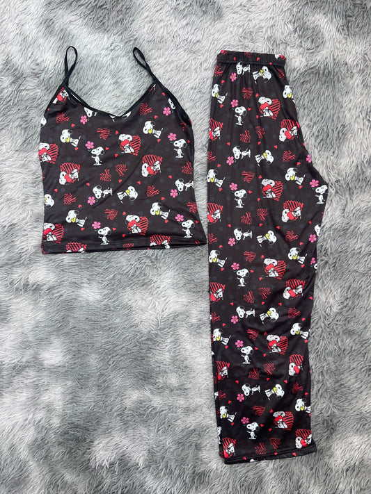 snoopy corazón fondo negro Blusa con pantalón pijama de dama