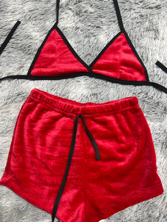 rojo top con short unitalla de afelpada