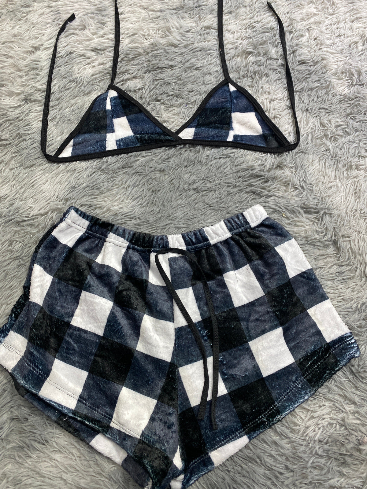 Cuadros Blanco Y Negro Top Con Short Unitalla De Afelpado
