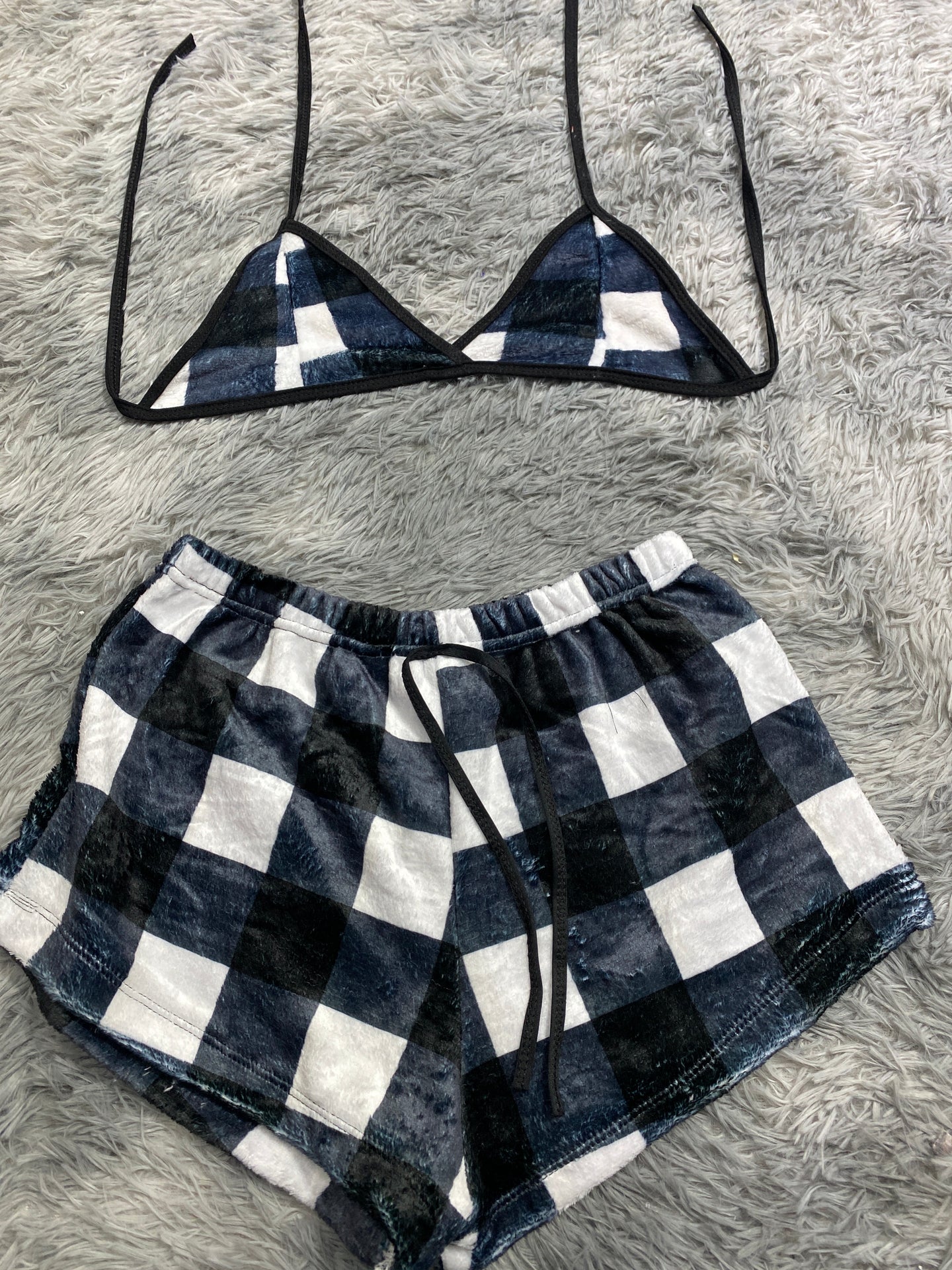 Cuadros blanco y negro  Top con short unitalla de afelpado