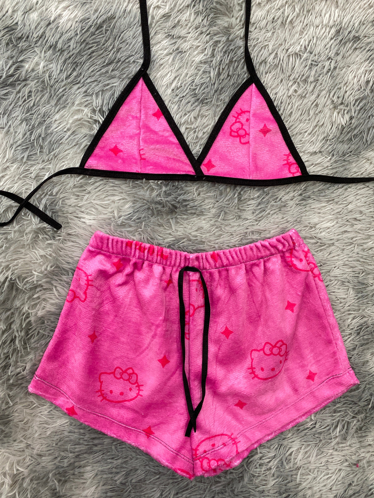 Hello kitty Brillo fondo rosa Top Con Short Unitalla De Afelpado