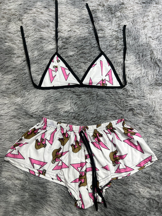 CT blanco y rosa Top con short unitalla de brush