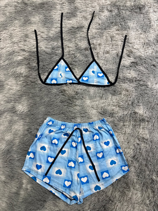 Cuadros y corazones azules Top con short unitalla de brush