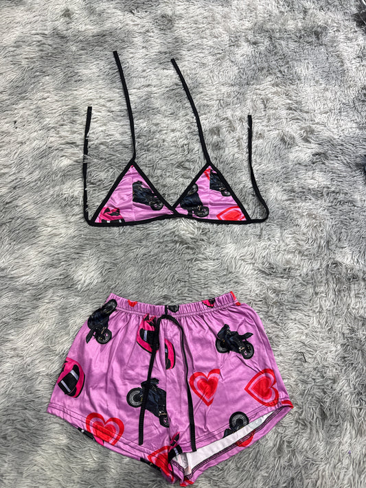 Motos Morado Con Corazones Rojos Top Con Short Unitalla De Brush