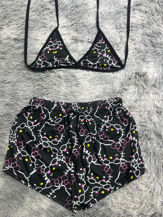 Hello Kitty Negro Con Rosa Y Amarillo Top Con Short Unitalla De Brush