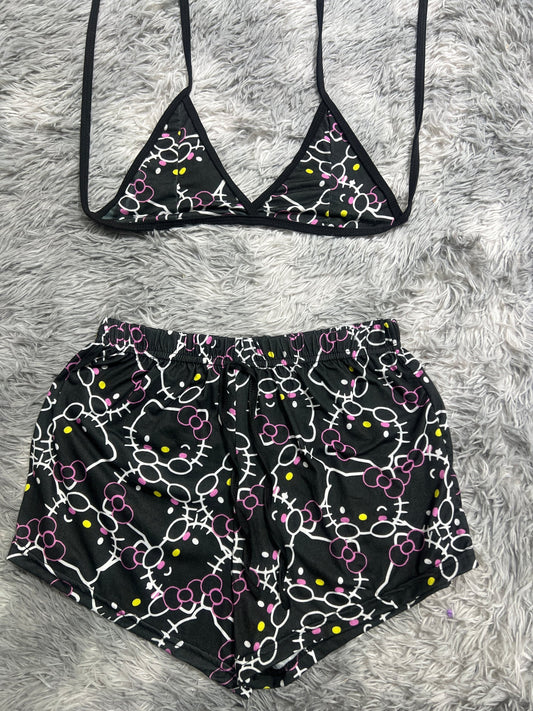 Hello kitty negro con rosa y amarillo Top con short unitalla de brush