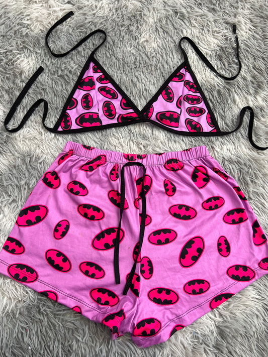 Batman logo Fondo Rosa Top Con Short Unitalla De Brush