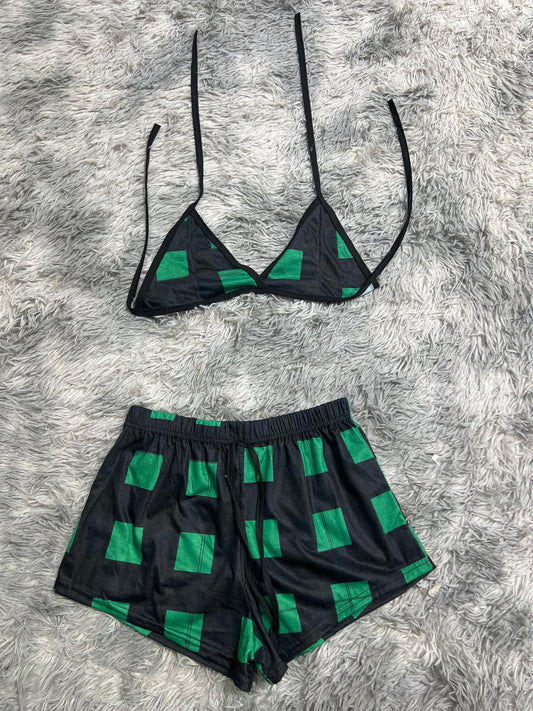 Cuadros Verdes Y Negros Top Con Short Unitalla De Brush