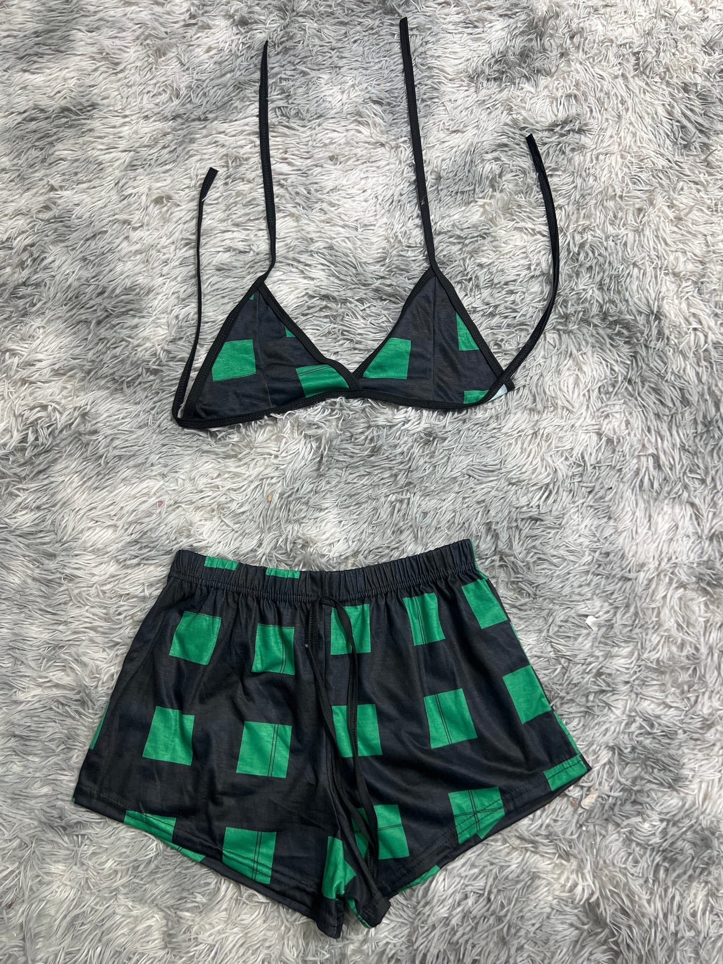 cuadros verdes y negros Top con short unitalla de brush