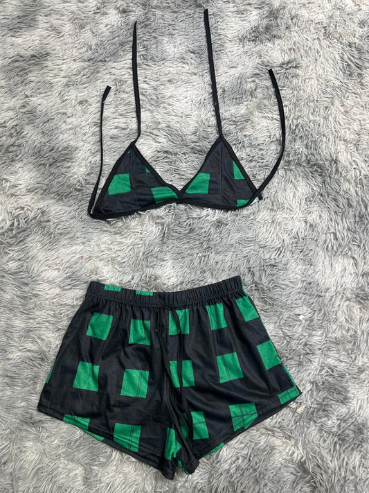 cuadros verdes y negros Top con short unitalla de brush