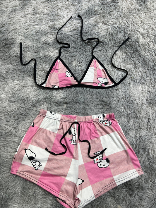 snoopy cuadros rosas Top con short unitalla de brush