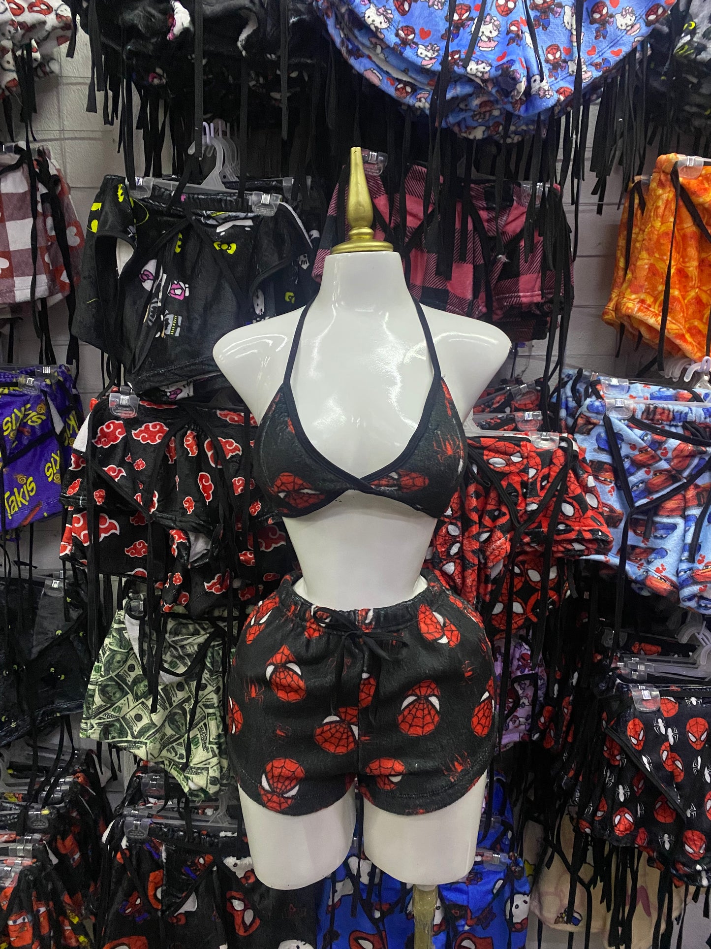 Cara spiderman y araña rojas Pijama de dama short con top individual de dama afelpado