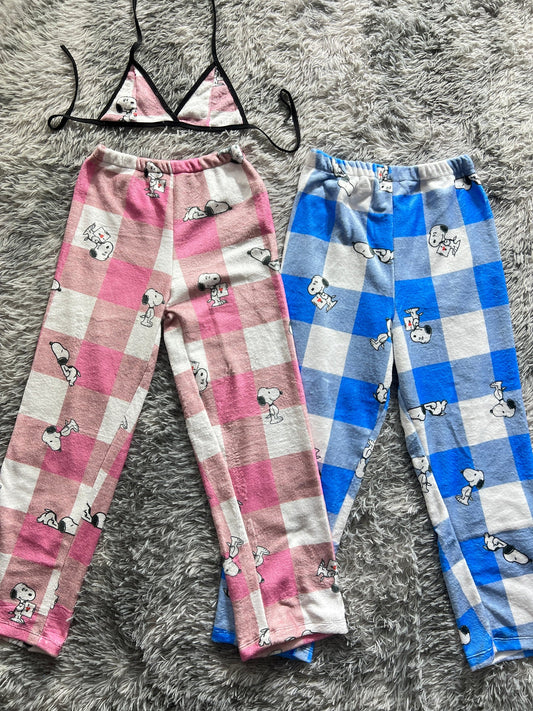 Snoopy intercalada rosa y azul cuadritos pijama afelpada