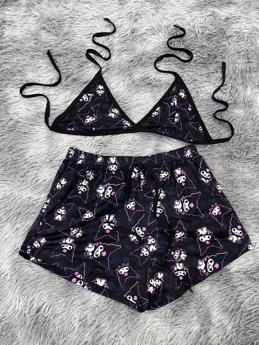 kuromi fondo negro Top con short unitalla de brush