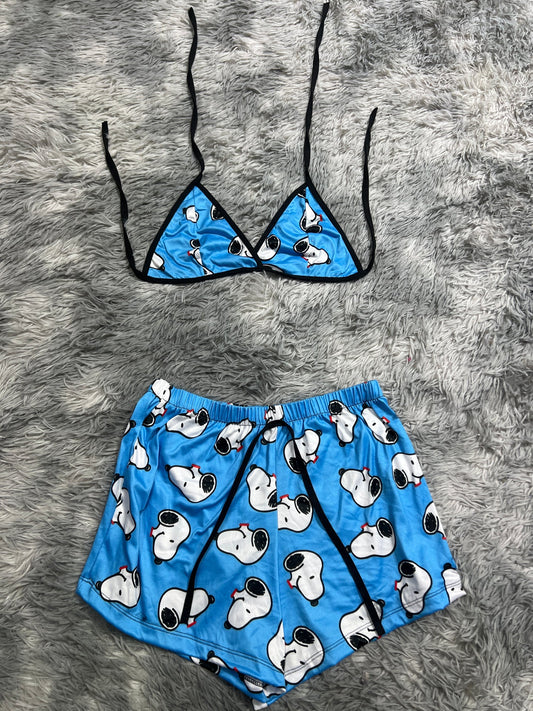 Snoopy azul cara Top con short unitalla de brush
