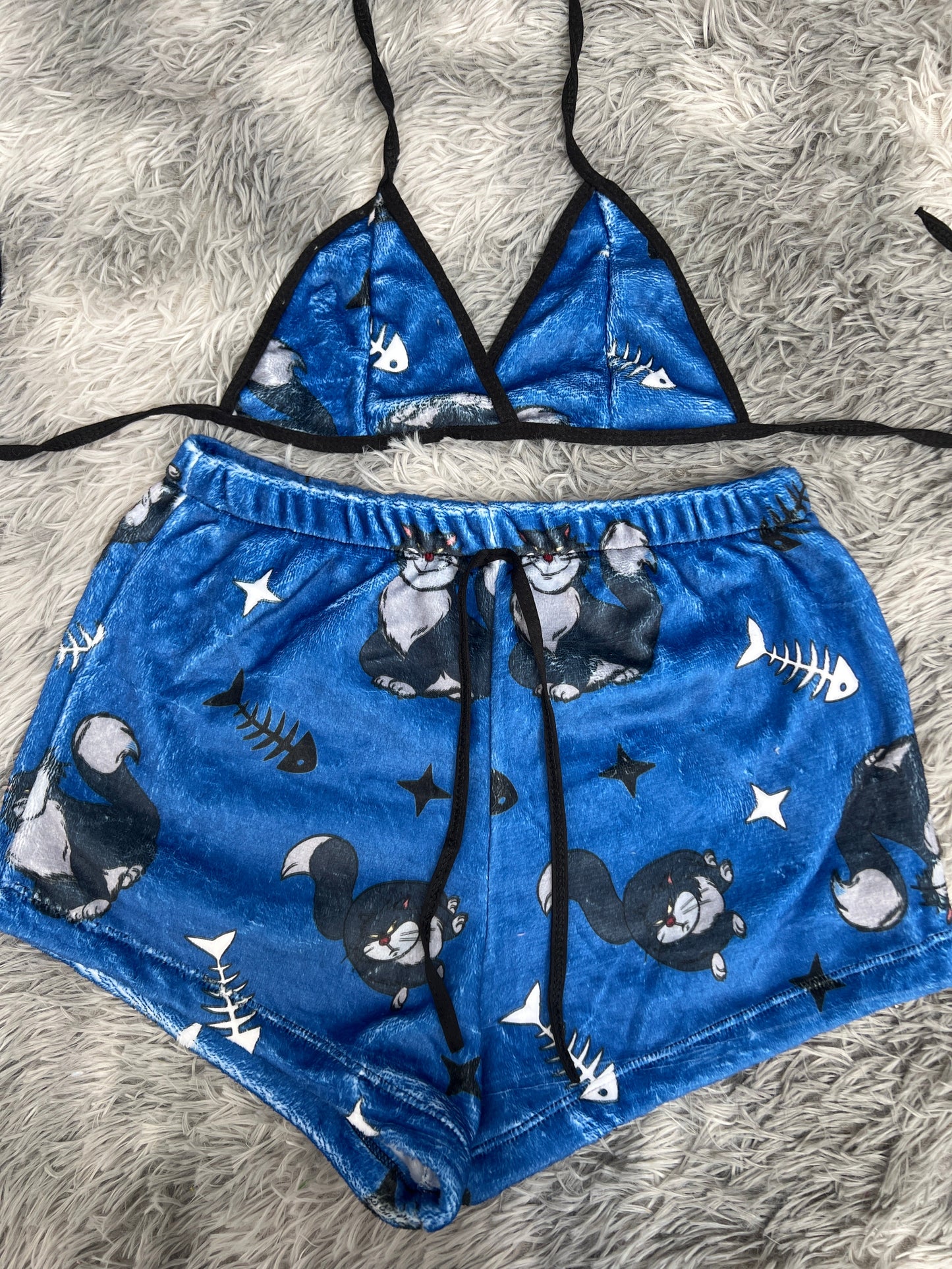 gato lucifer azul top con short unitalla de afelpado