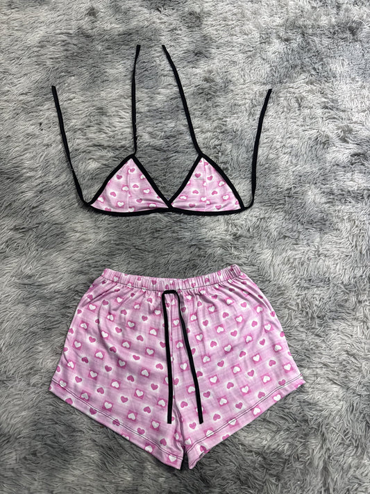 Cuadros y corazones rosas Top con short unitalla de brush