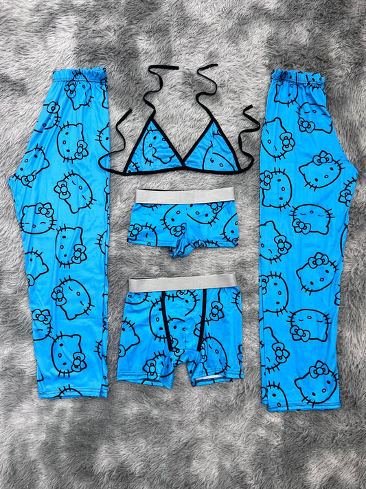 heloo kitty azul pijama 5 piezas