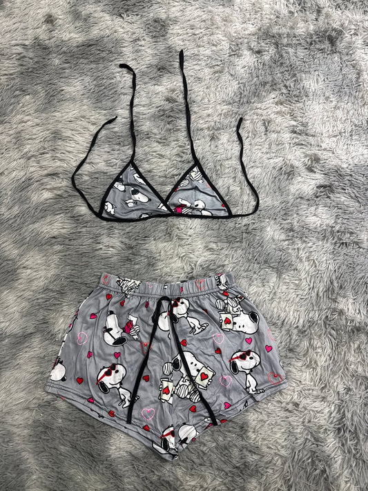 Snoopy gris Top con short unitalla de brush
