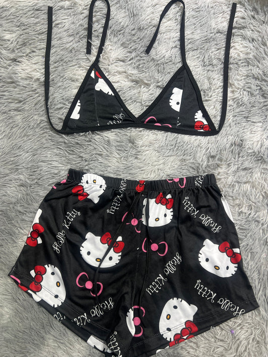Hello kitty negro con moños rosas Top con short unitalla de brush