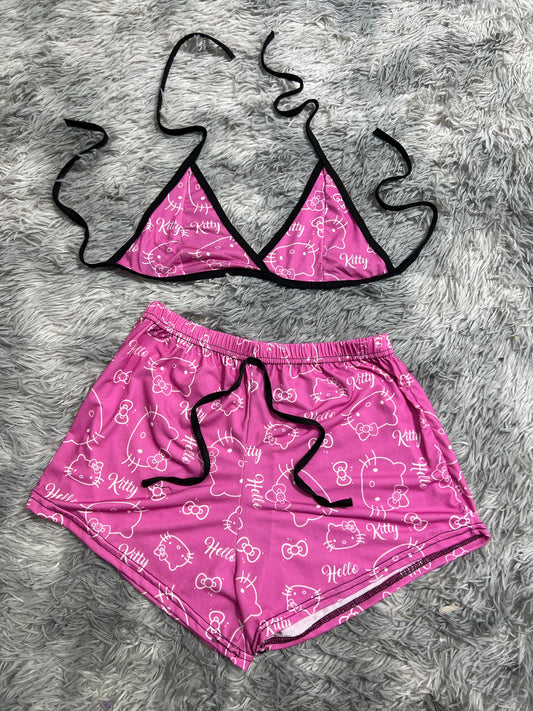 Hello Kitty Rosa Letras Top Con Short Unitalla De Brush