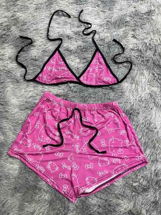 hello kitty rosa letras Top con short unitalla de brush