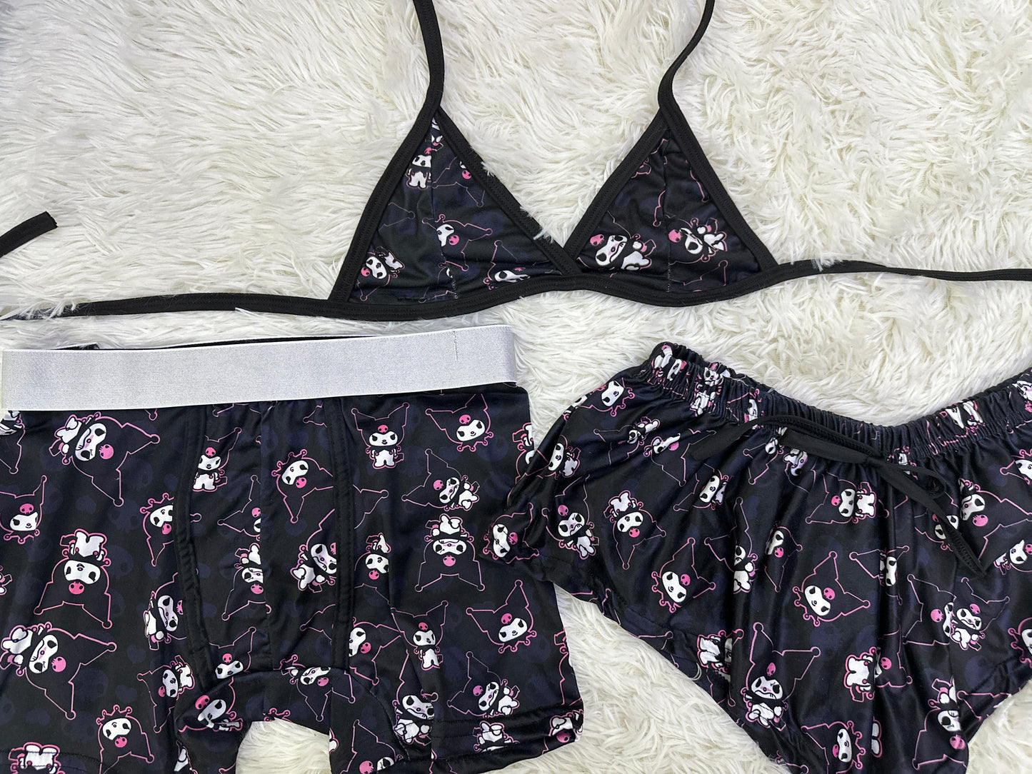 Kuromi Print Shorts Morado duo short con top