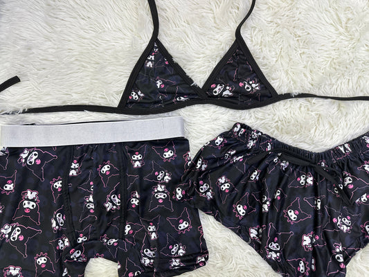 Kuromi Print Shorts Morado duo short con top