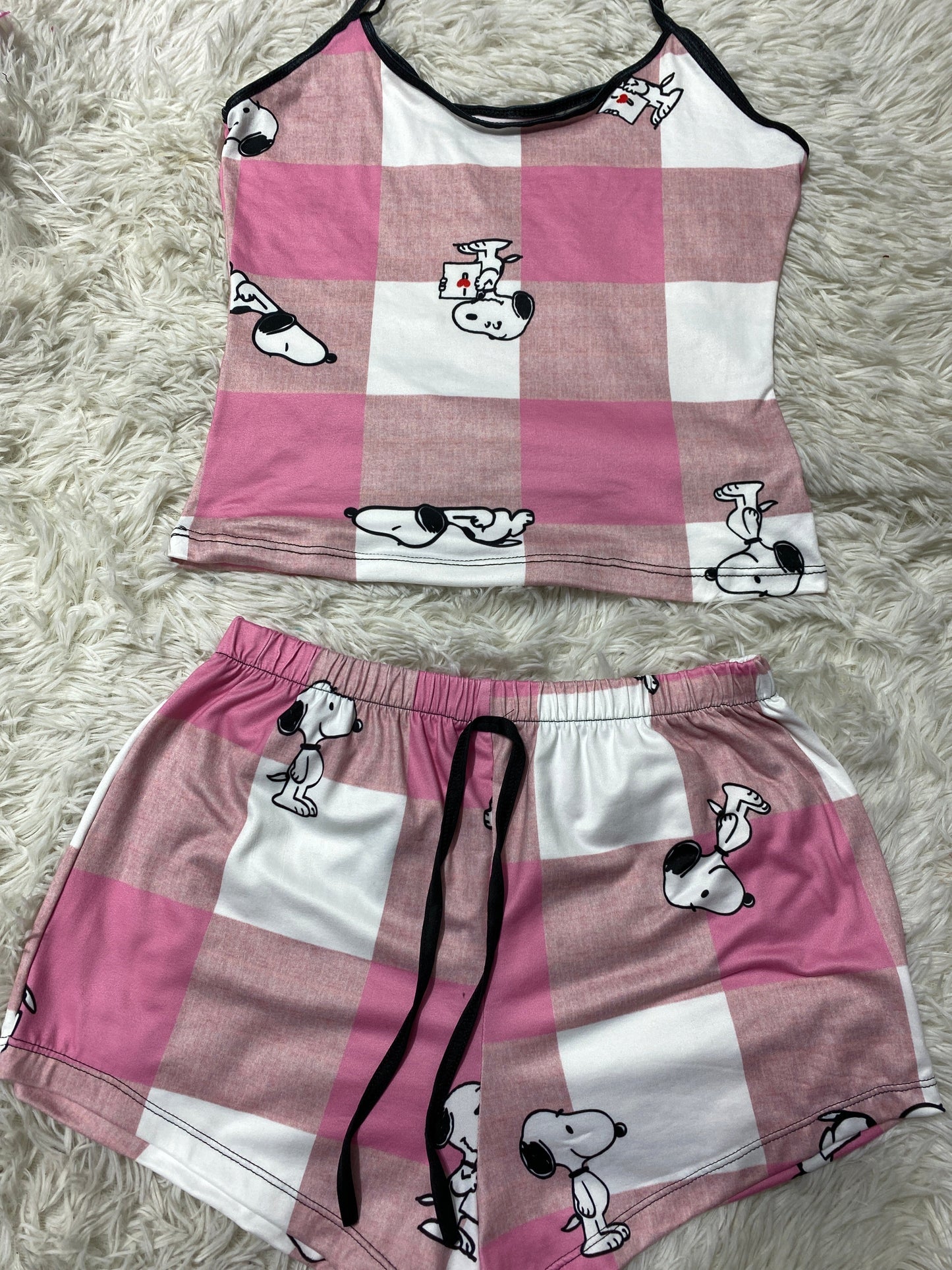 Snoopy cuadros rosas y blancos blusa con short
