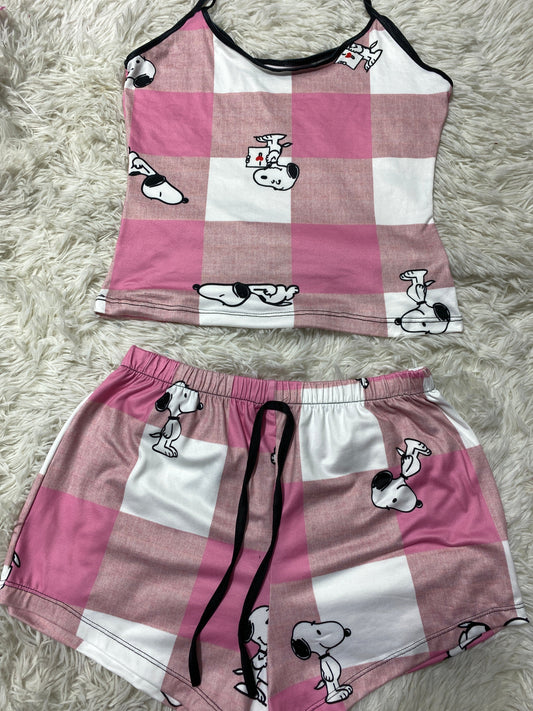 Snoopy Cuadros Rosas Y Blancos Blusa Con Short