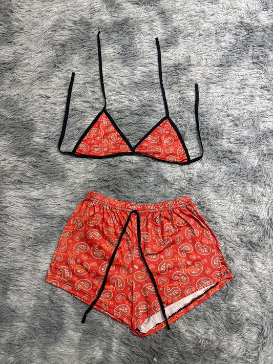 CD rojo Top con short unitalla de brush