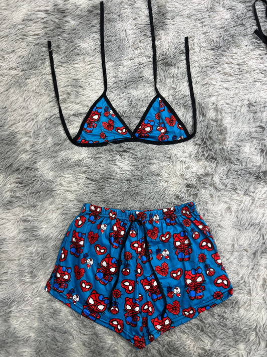 Spiderkitty Azul Corazones Top Con Short Unitalla De Brush