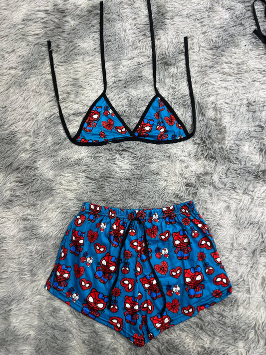 spiderkitty azul corazones Top con short unitalla de brush
