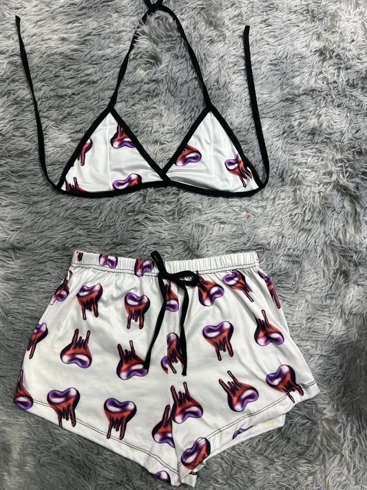 corazones morados Top con short unitalla de brush