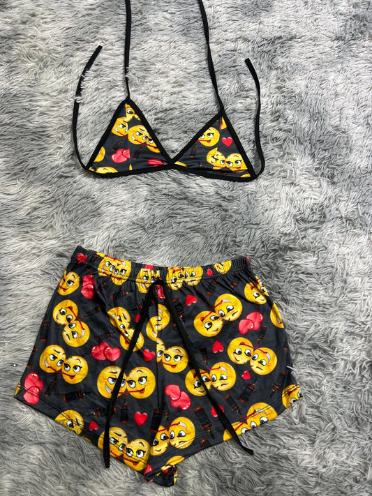 amor emojis blanco Top con short unitalla de brush