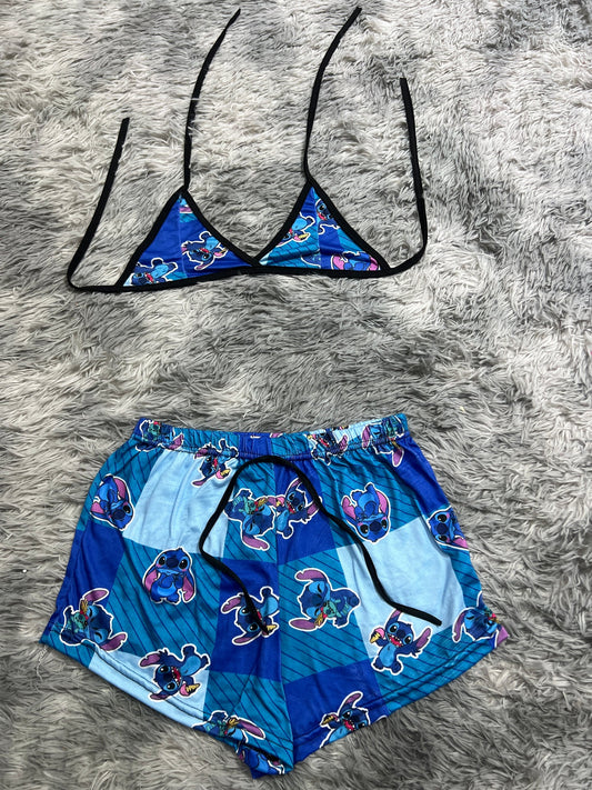 stich cuadros azules Top con short unitalla de brush