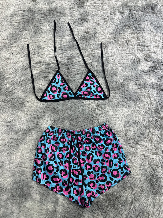 Leopardo Azul Y Rosa Top Con Short Unitalla De Brush