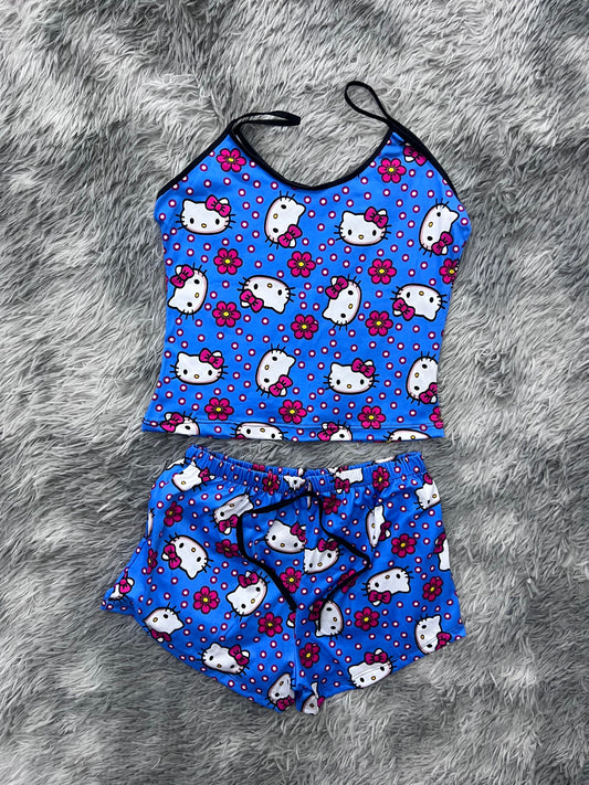 Brush Hello Kitty Puntitos Y Flores Azul Unitalla Blusa Con Short
