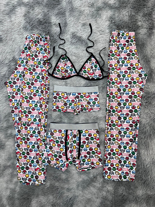 superhéroes caras fondo blanco pijama 5 piezas