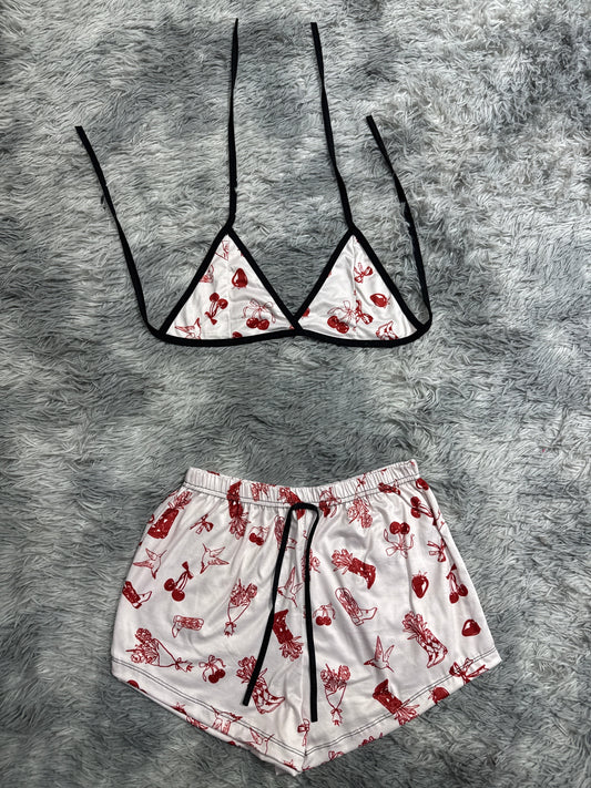 Cerezas Blanco Y Rojo Top Con Short Unitalla De Brush