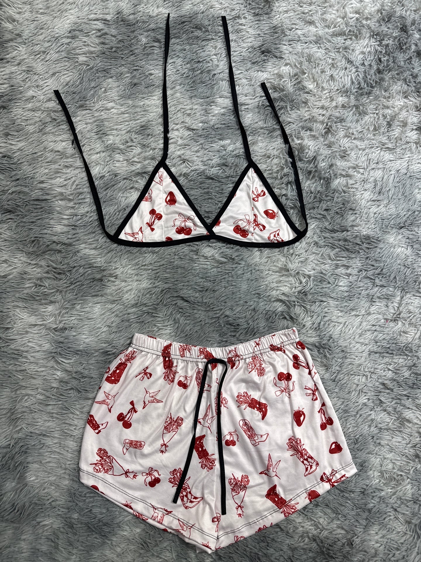Cerezas blanco y rojo Top con short unitalla de brush