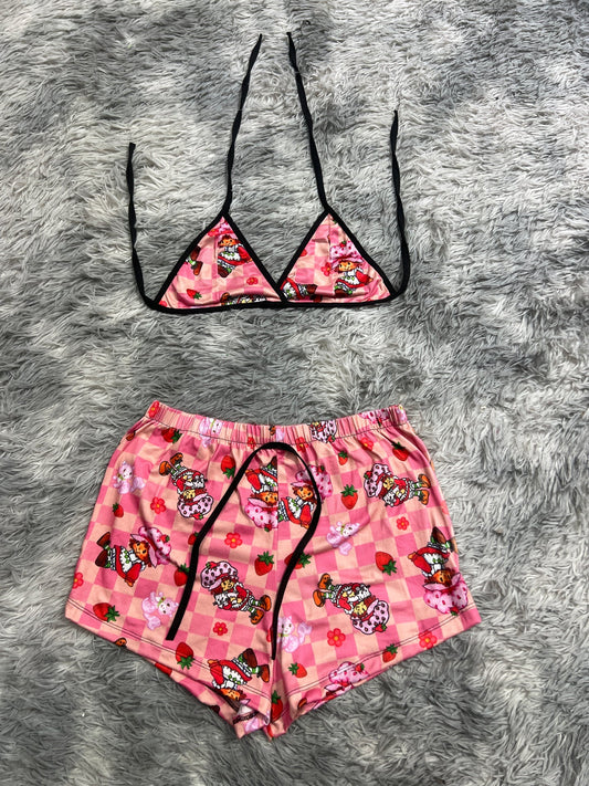 rosita fresita cuadrados rosas Top con short unitalla de brush