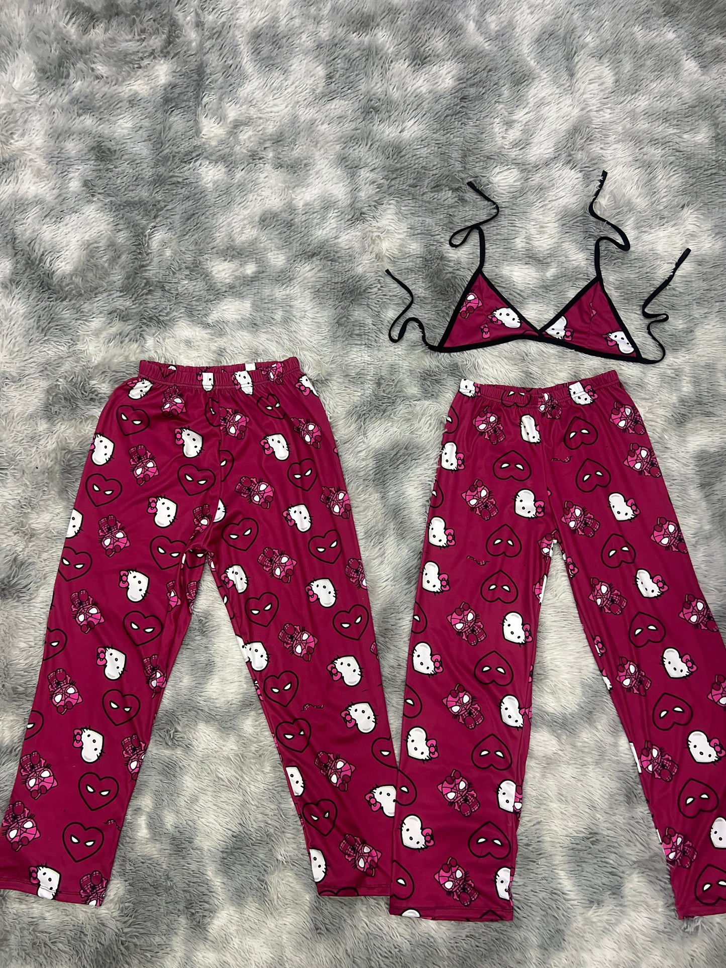 SpiderKitty Pijama Fucsia 5 Piezas Conjunto Algodón Licra Para Dormir En Casa Diseño