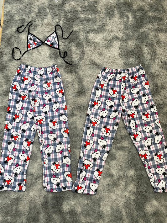 Snoopy corazones fondo cuadros grises duo de pijama afelpada - Fundies