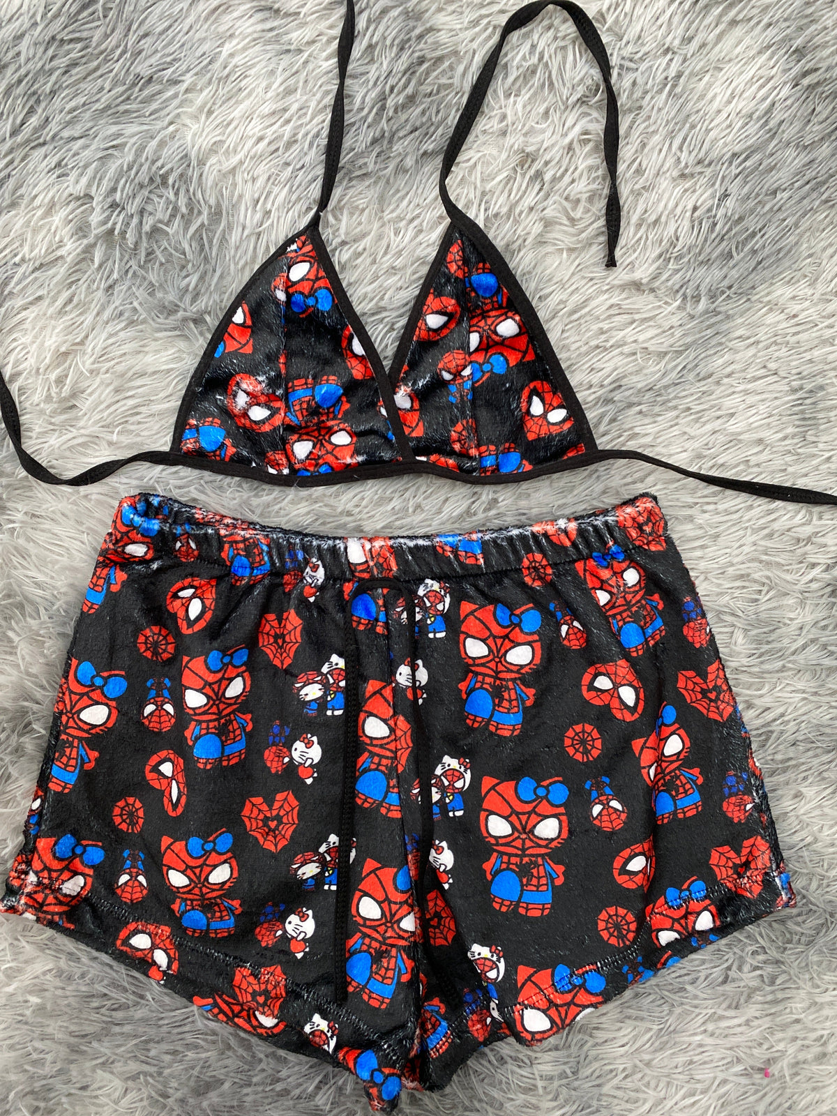 Spiderkitty fondo negro Top Con Short Unitalla De Afelpado