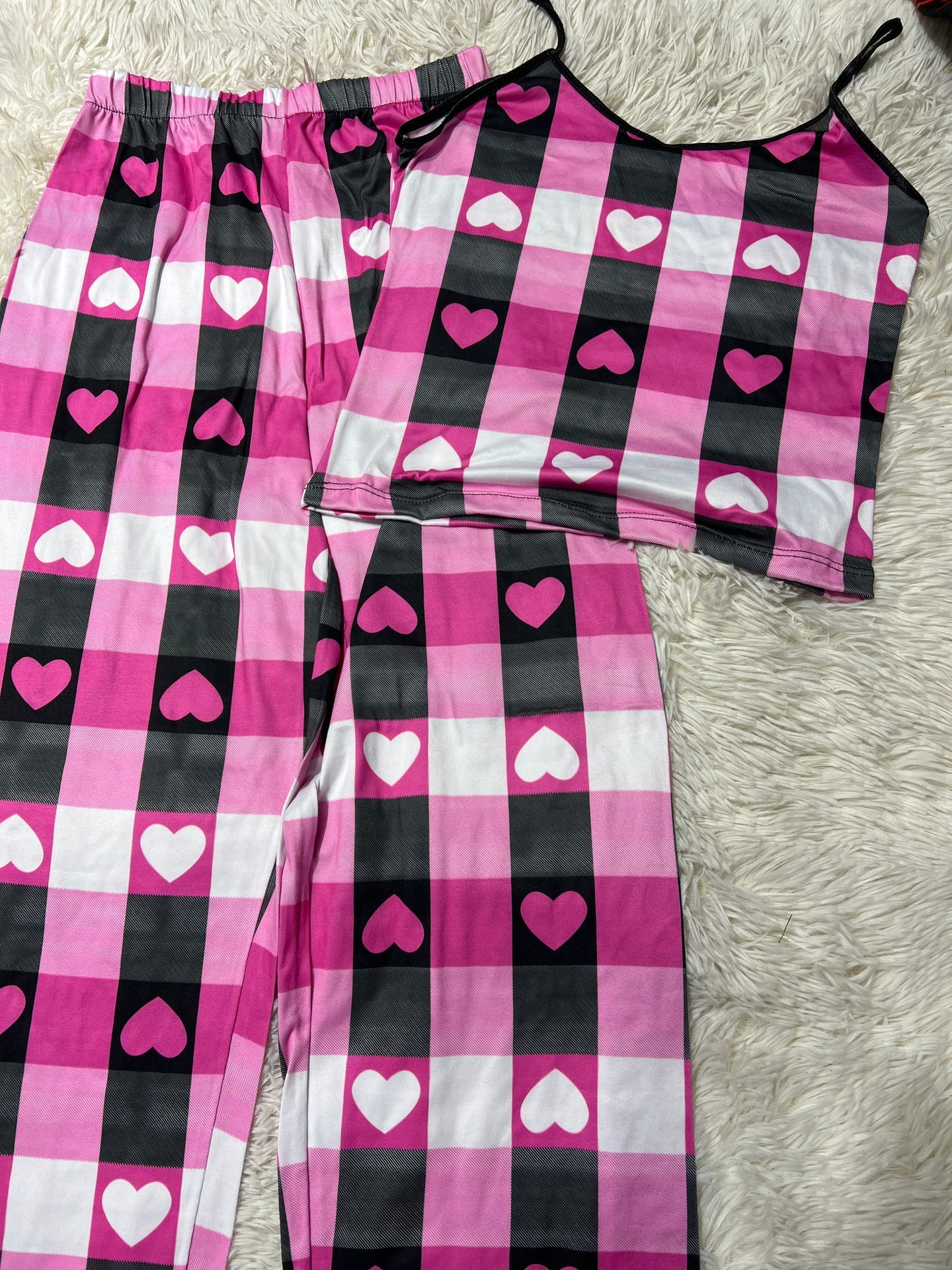 Corazones cuadros blusa con pantalón pijama de dama