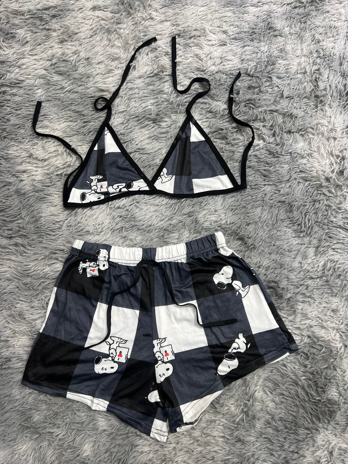 Snoopy Cuadro Blancos Top Con Short Unitalla De Afelpado