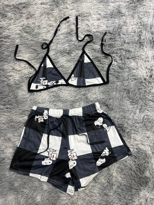 Snoopy Cuadro Blancos Top Con Short Unitalla De Afelpado